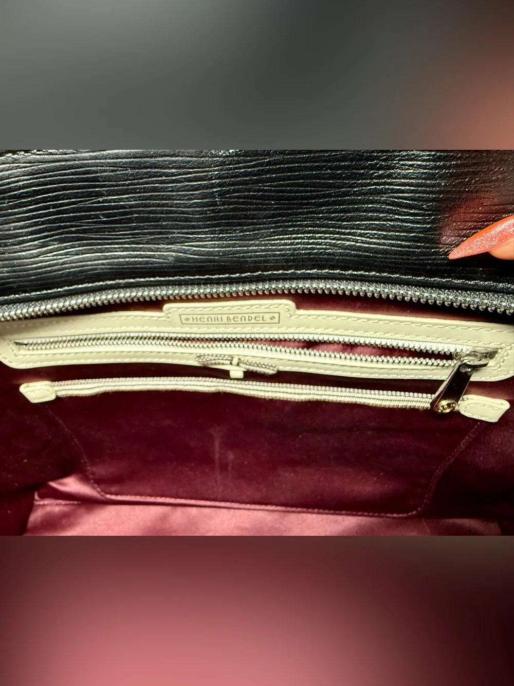 Rare Henri Bendel A-List Satchel – Black Embossed Leather | Zipper Expansion - Picture 9 of 10